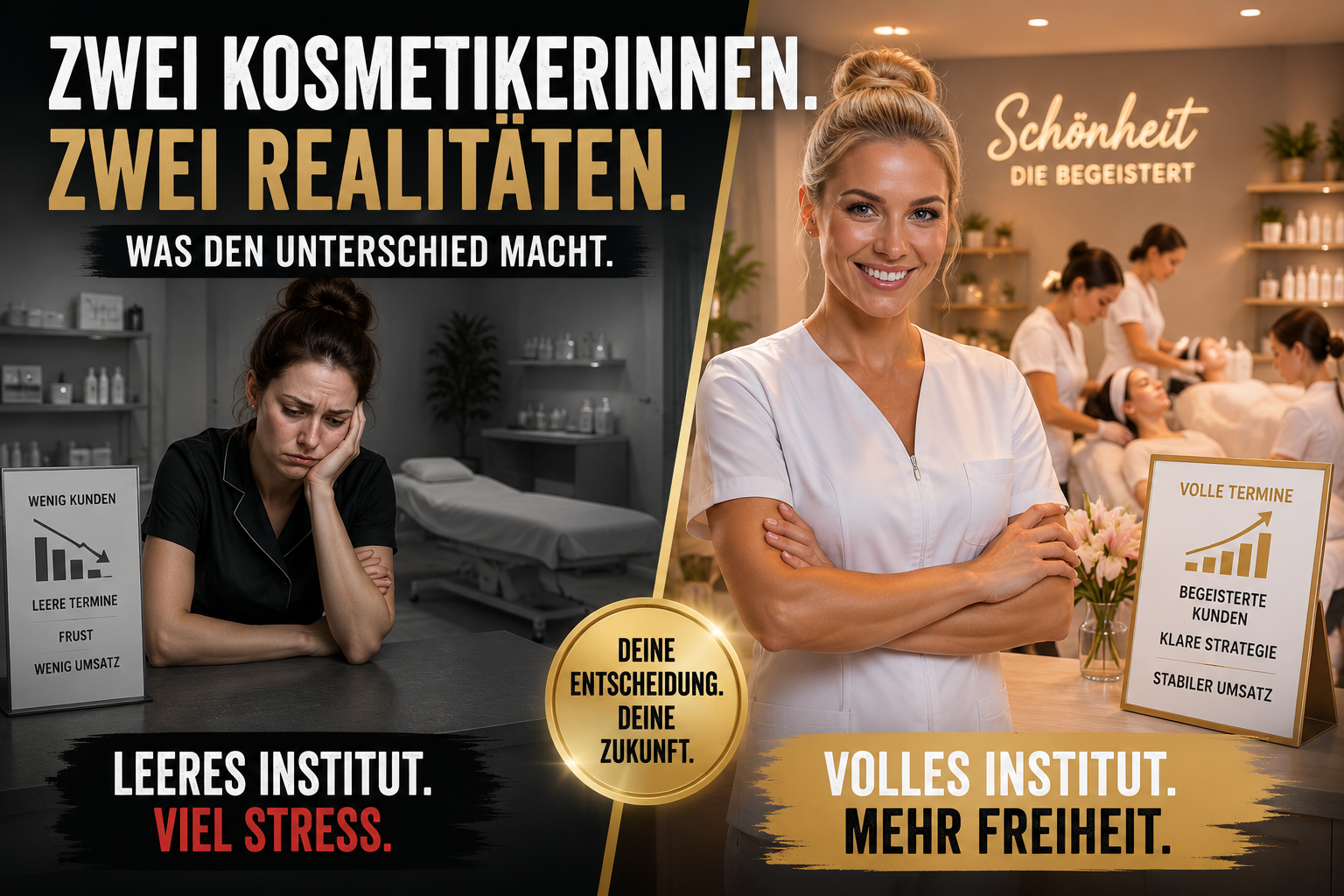 Zwei Kosmetikerinnen, zwei Realitäten – Illustration